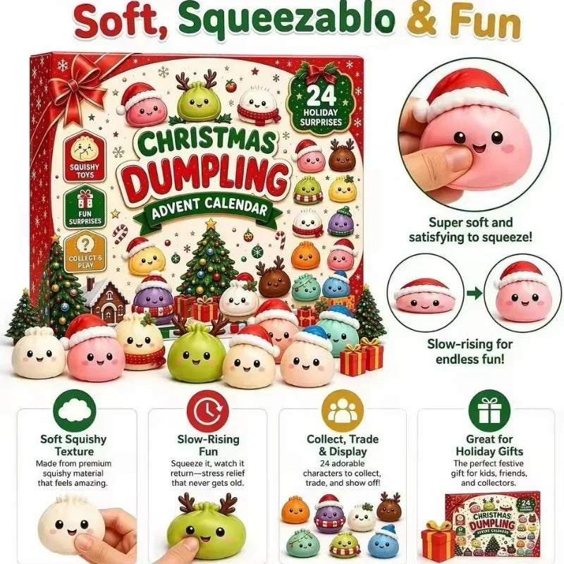 24‑Days Christmas Dumpling Advent Calendar Gift Set, Holiday Countdown Ornaments, Festive Party Favor Gifts Squishies